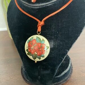 Hibiscus cloisonné necklace